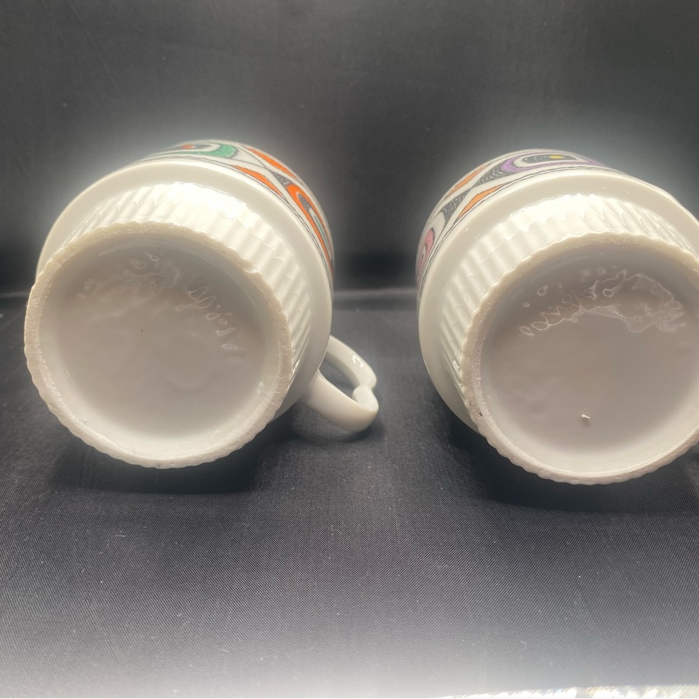 2 Vintage Japan Stacking Mug With Retro Fl  Design Groovy MCM - Picture 4 of 6